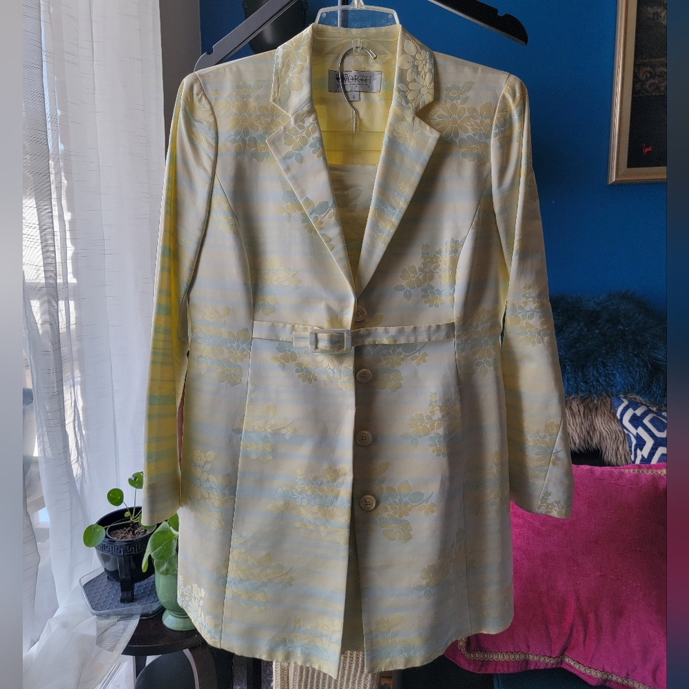 Vintage Worth 8P Skirt Jacket Suit Set Yellow Blue Floral - Picture 14 of 16